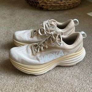 Hoka Women's Bondi 8 Sneakers Sandstone Beige Cream Running Gym Athletic Shoes